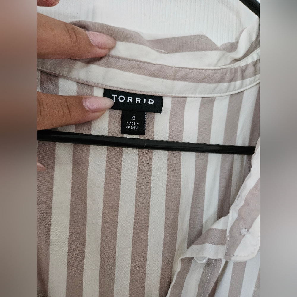 torrid Beige & White Striped Sleeveless Midi Shirt Dress - Picture 2 of 6
